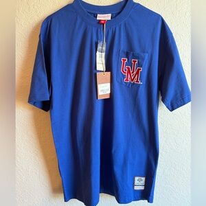 NWT Ole Miss Rebels MITCHELL & NESS Blue Pocket T-Shirt Embroidered Mens Medium